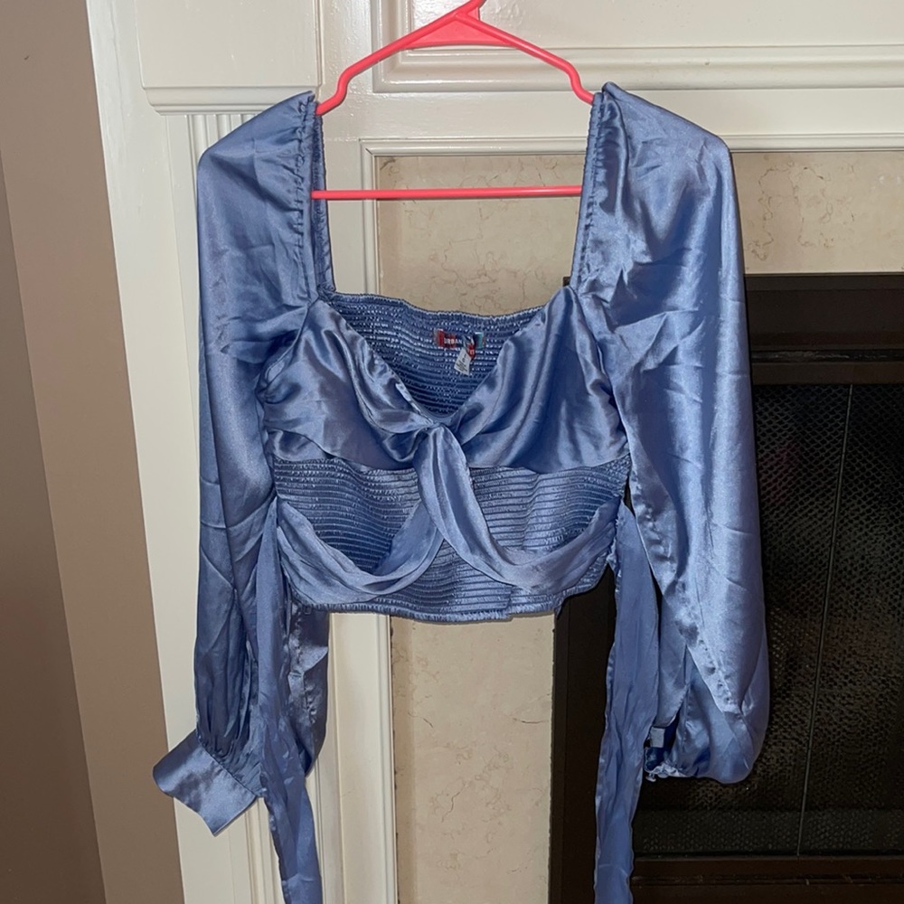 Urban outfitters satin blue long sleeve top